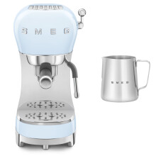 (Pale Blue) Smeg ECF02 Espresso Machine + CMMJ01 Milk Frothing Jug Bundle