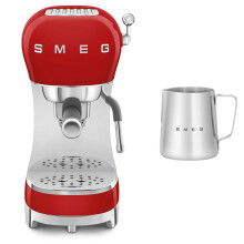 (Red) Smeg ECF02 Espresso Machine + CMMJ01 Milk Frothing Jug Bundle