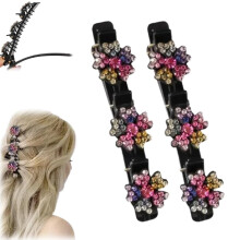 Crystal Stone Braided Hair Clips Rhinestone Flower Design