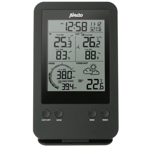 Drahtlose Wetterstation mit Außensensor, Schwarz 2