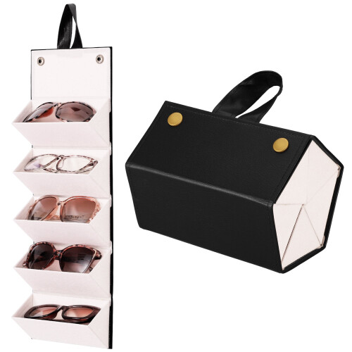 Leather Sunglasses Organizer Case 5-Slot Foldable Hanging