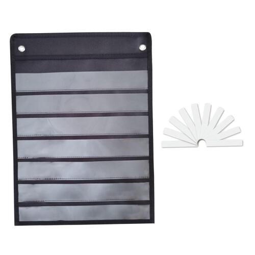 Classroom Pocket Chart Black 7 Rows 10 Dry Erase Cards 2