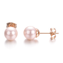 Pink Pearl Stud Earrings Gold Plated Women