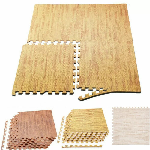 Wood Grain Puzzle Mat EVA Foam 12-Piece Interlocking Tiles