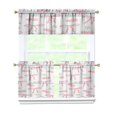 Pink Bow Kitchen Curtains Set with Valance 3-Piece Rod