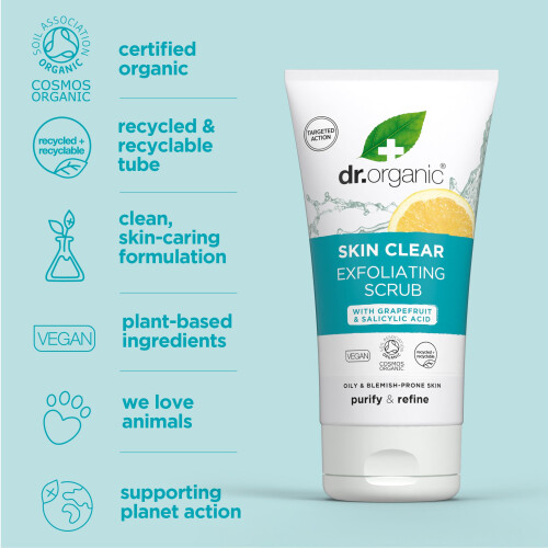 Dr Organic Skin Clear Exfoliating Scrub 150ml 2