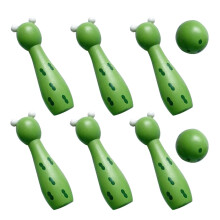 Wooden Bowling Set for Kids Green Cartoon Design 10-Piece
