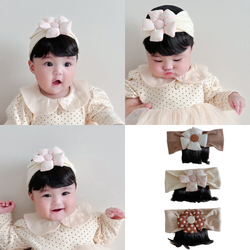 Children's Flower Headband with False Bangs Black 1