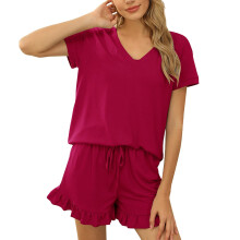 Women's Solid Lounge Set Top and Shorts Red XL