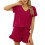 Women's Solid Lounge Set Top and Shorts Red XL 1