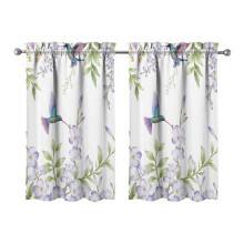 Purple flower bird kitchen curtains 28x39 inch 2 panels