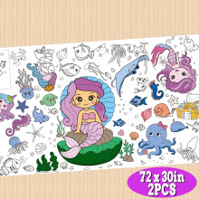 Mermaid Coloring Poster 30 x 72 Inch Tablecloth 2 pcs