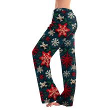 Women's Navy Blue Christmas Print Full-Length Pants XL