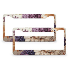 License Plate Frame Autumn Pumpkin Leaf Design Metal 2-Pack
