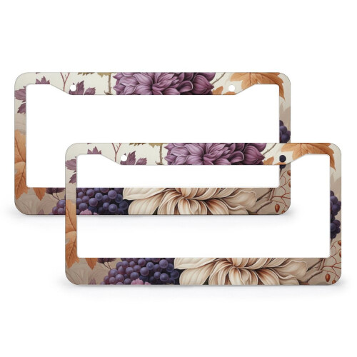 License Plate Frame Autumn Pumpkin Leaf Design Metal 2-Pack