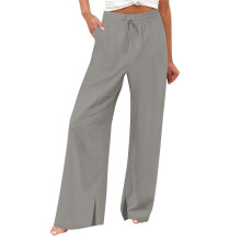 Women's Cotton-Linen Wide Leg Pants High Waist Gray M