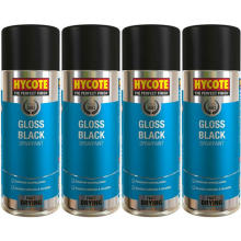4 x Hycote Aerosol Gloss Black Spray Paint Auto Car Multi-Purpose 400ML
