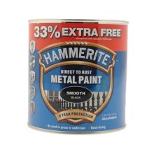 Hammerite Smooth Black Direct To Rust Metal Paint 750ML + 33% Extra Free 1 Litre