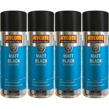 Hycote Matt Black Fast Drying Aerosol Spray Paint Car Body Metal 400ML x 4