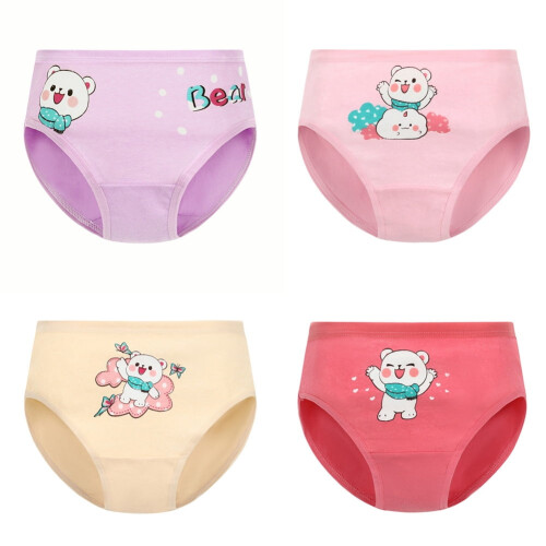 Girls' Cotton Briefs Cartoon Pattern 4 Pcs