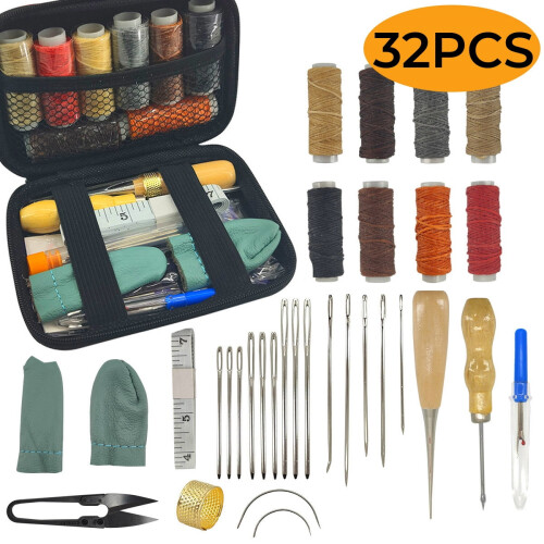Leather Repair and Sewing Kit 32PCS with Large-Eye Needles