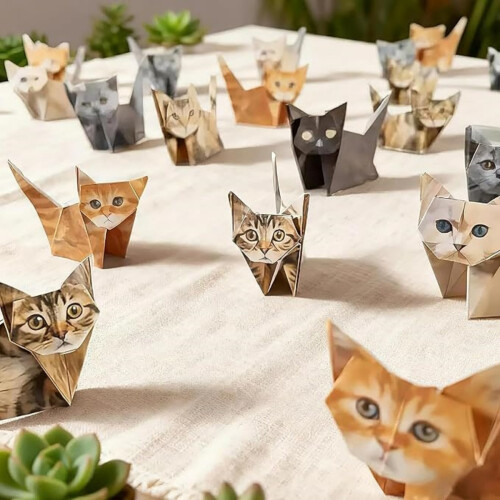 DIY Χαρτί Origami Γάτες, 50 Φύλλα για Πτυσσόμενες Χαριτωμένες Φιγούρες Γάτας, Δια 2
