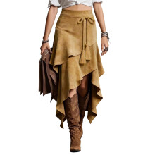 Polyester Elegant Skirt Fringe Detail Knee Length High-Khaki XL