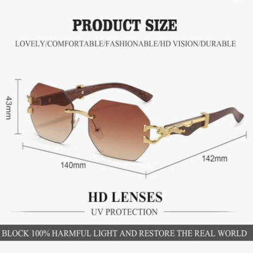 Γυαλιά ηλίου unisex με χρυσό Leopard Head Rimless, ανοιχτό κόκκινο, για ενήλικες, μοντ 2