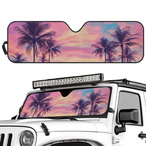 Pink Sunset Palm Trees Windshield Sunshade Mat for Jeep 1