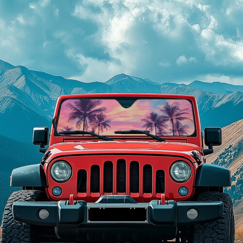 Pink Sunset Palm Trees Windshield Sunshade Mat for Jeep 2