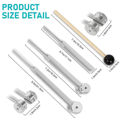 Tuning Fork Set Silver 8-Piece 128Hz 256Hz 512Hz with 1
