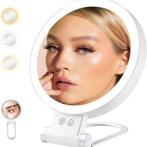 Double-Sided Makeup Mirror with Magnification and Light 1