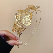 (Gold) Bridal Headband with Butterfly, Anti-Slip & Comfortable
