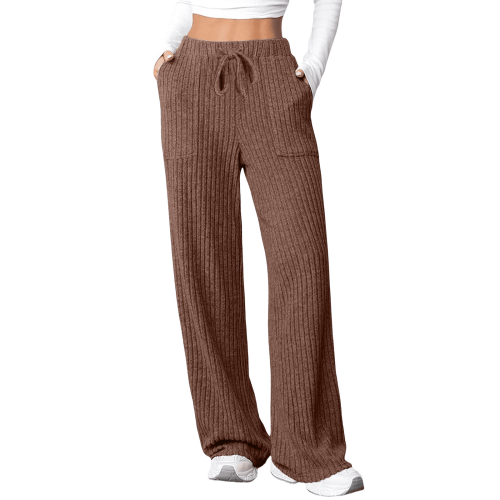 Women's Thermal Brown Joggers with Pockets Tummy Control 1