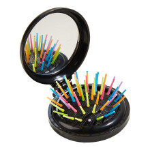 Folding Hair Brush with Mirror Portable Round Black