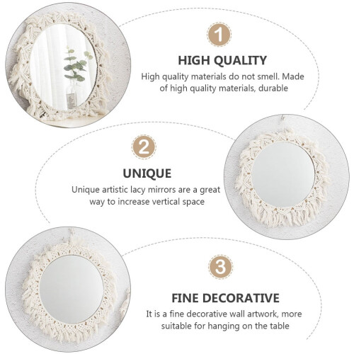 Woven Mirror Bohemian Home Decor Beige Vintage Rustic 1
