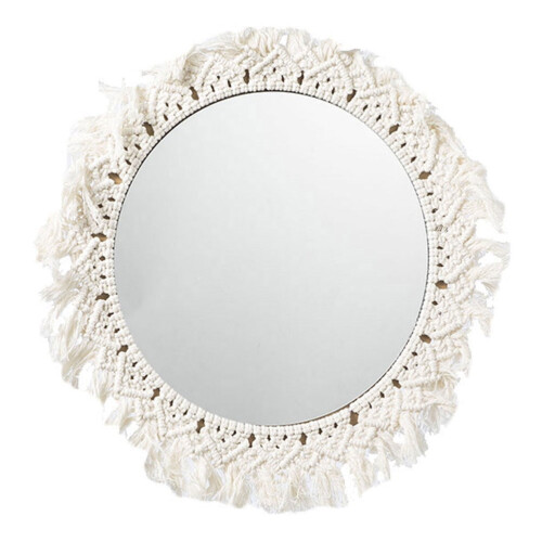 Woven Mirror Bohemian Home Decor Beige Vintage Rustic 2