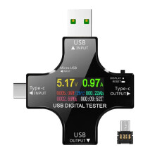 Digitální multimetr s USB a Type-C konektorem – tester napětí a proudu s barevným displejem, zobrazením kapacity a výko