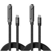 2-pakning USB-C-kabler, 240 W med stativ, 90 vinkel, hurtigladekabel, 1,5 m flettet ladekabel med sammenleggbar telefonholder for sma