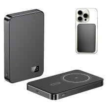 Magnetisk powerbank 10000 mAh, trådløs lading og hurtiglading, ultratynn og bærbar, med integrert kabel