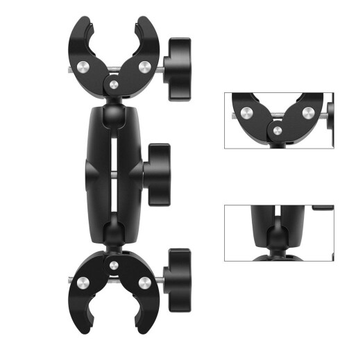 Camera clamp mount 8cm, double clamp with 360 ball head, adjustable action camera mount for bicycle handlebars