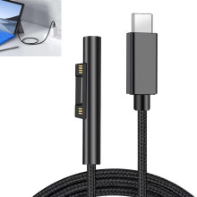 Surface USB-C ladekabel, 2,0 m flettet nylon, 45 W (15 V/3 A) PD-kompatibel, for Microsoft Surface Pro 3/4/5/6/7, Go 2, bærbar PC 1/2/3