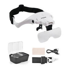 Lupenbrille mit Licht,Lupe USB Ladung Vergrößerungsbrille mit 4 LED Licht und Touch-Schalter,3 Modi Einstellbarer für Brillenträger