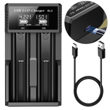 18650 battery charger with LCD display, dual fast charger for 3.7V batteries – compatible with 18650, 26650, 18500, 14500, 16340