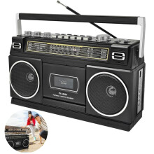 Leitor de cassetes com Bluetooth e rádio (AM/FM/SW) | Digitaliza cassetes para USB | Som estéreo, 10 W, toca-fitas, reproduçã