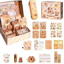 Capybara Schrein Set,Federmäppchen Aesthetic Groß Mit Bleistifte, Aufkleber, Bleistiftspitzer,Süßes Schrein Geschenkset für Kinder