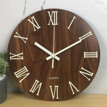 Väggklocka, klockor, detaljerad träådring, nattlampa, väggbonad, romerska siffror, 30 cm
