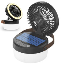 3-in-1 Solar Powered Camping Fan with LED Light, USB Power Supply, 3 Speed Levels, 3000mAh Power Bank, for Camping, Outdoor Use an