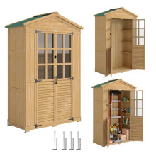 Abri de jardin en bois avec espace de rangement, porte verrouillable, toit et panneau de ventilation