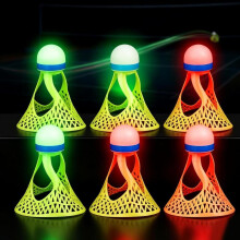 LED-badmintonbollar, set om 6, lysande bollar för fritid och familj, inomhus- och utomhuslek, lätta att se i mörkret